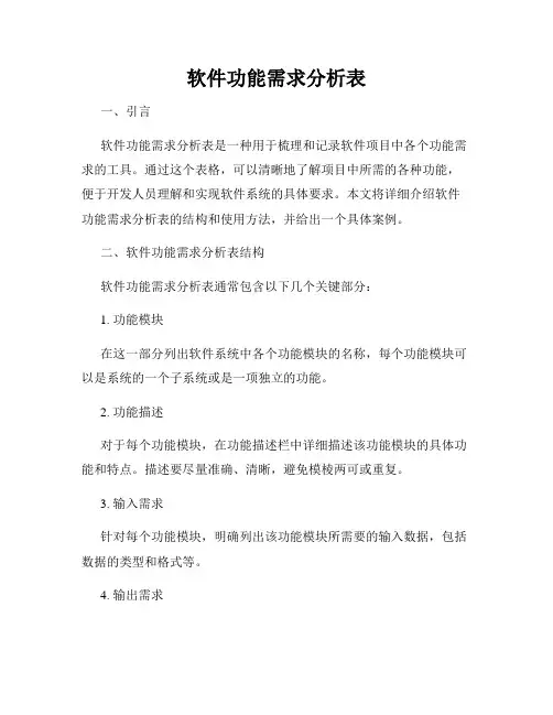 软件功能需求分析表