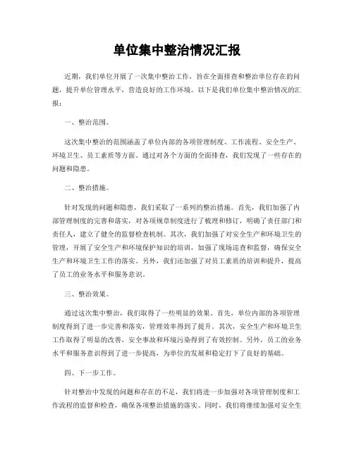 单位集中整治情况汇报