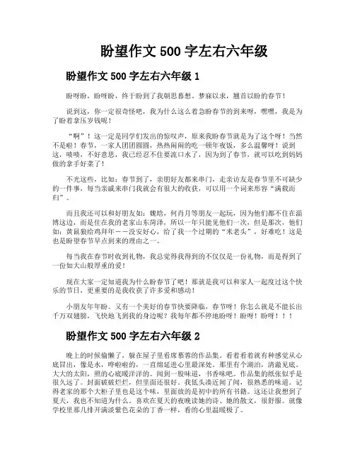 盼望作文500字左右六年级