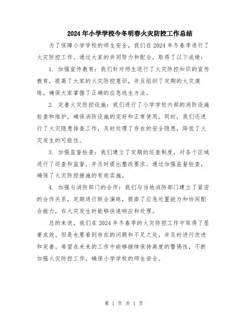 2024年小学学校今冬明春火灾防控工作总结