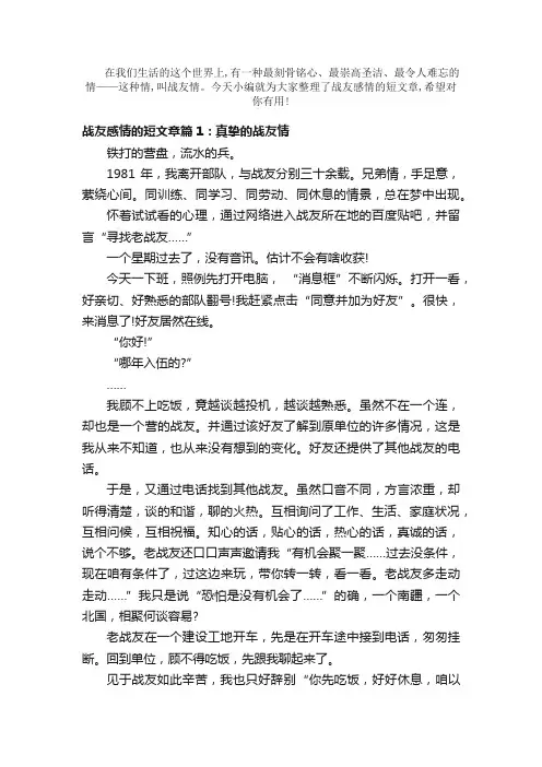 散文：战友感情的短文章