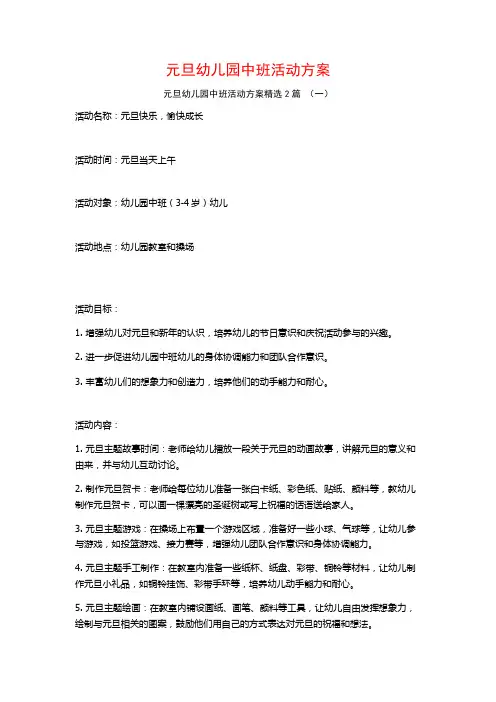 元旦幼儿园中班活动方案2篇