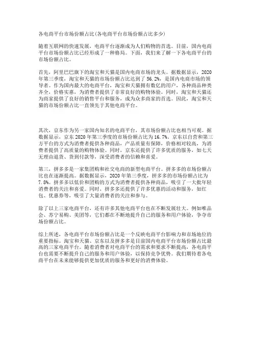 各电商平台市场份额占比(各电商平台市场份额占比多少)