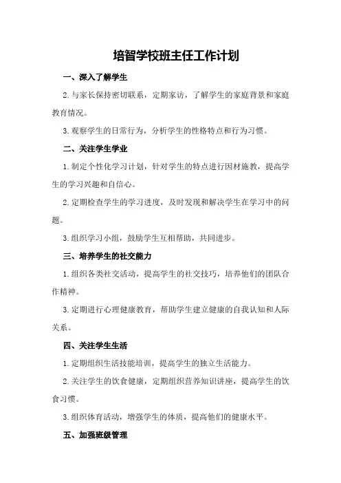 培智学校班主任工作计划