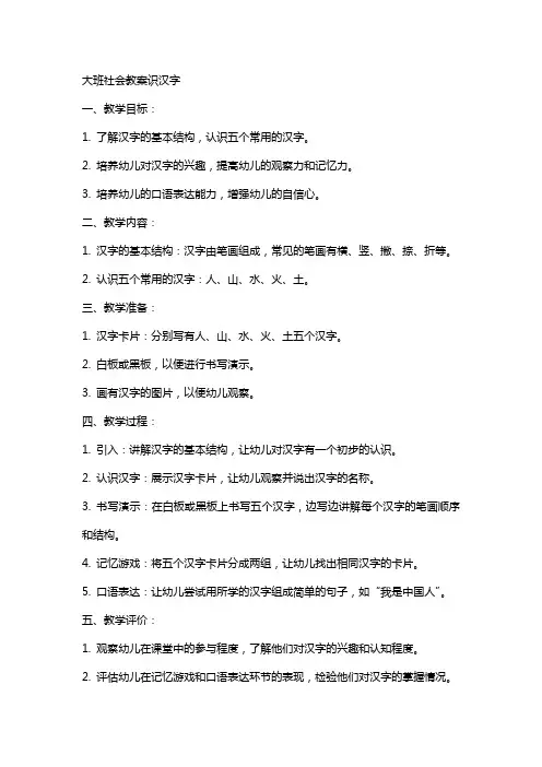 大班社会教案识汉字