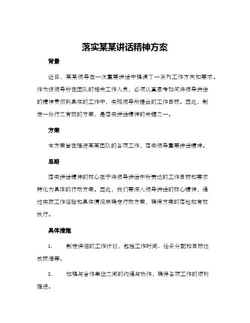 落实某某讲话精神方案