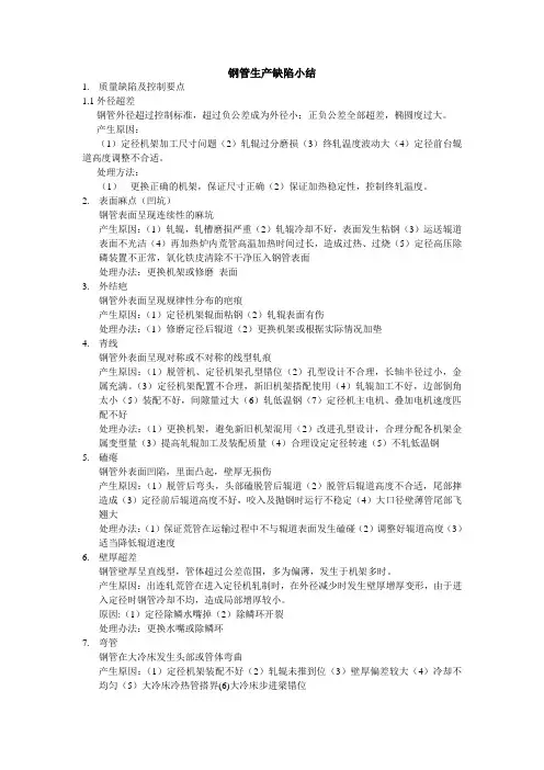 钢管生产缺陷小结