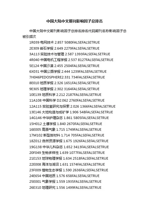 中国大陆中文期刊影响因子总排名