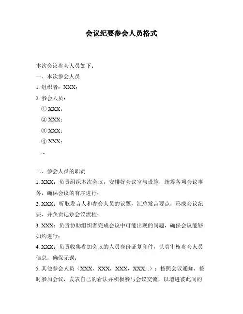 会议纪要参会人员格式