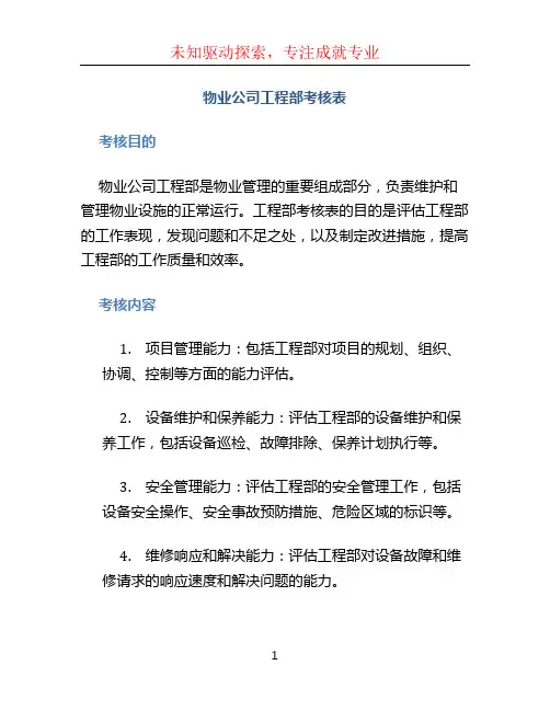 物业公司工程部考核表