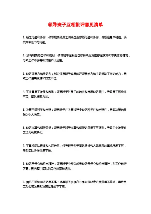 领导班子互相批评意见清单