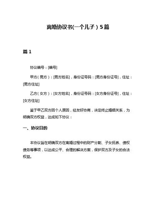 离婚协议书(一个儿子)5篇