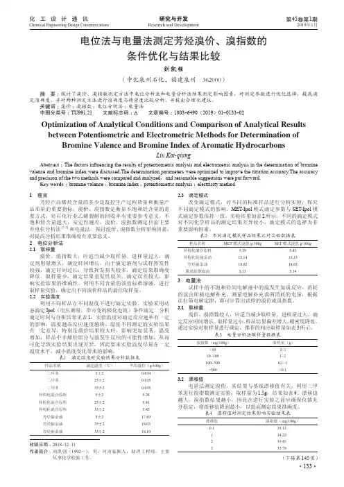 电位法与电量法测定芳烃溴价、溴指数的条件优化与结果比较