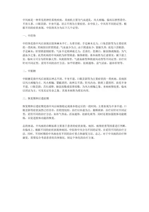 中风病证型诊断标准