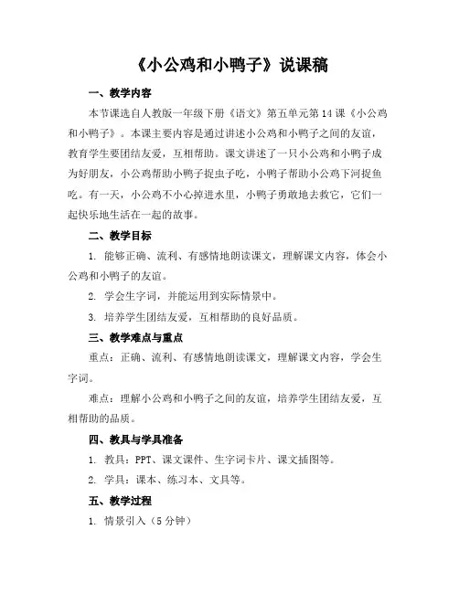 《小公鸡和小鸭子》说课稿