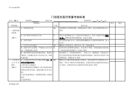 门诊医生医疗质量考核表汇编