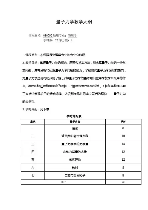 量子力学教学大纲