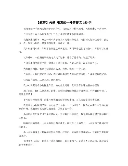 【叙事】关爱 难忘的一件事作文450字