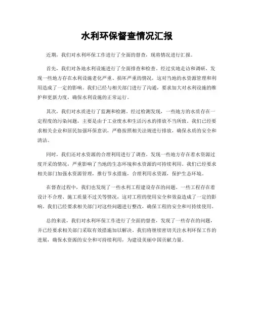水利环保督查情况汇报