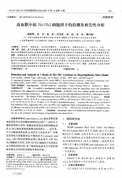 高血脂小鼠Th1_Th2细胞因子的检测及相关性分析