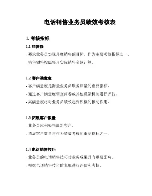 电话销售业务员绩效考核表