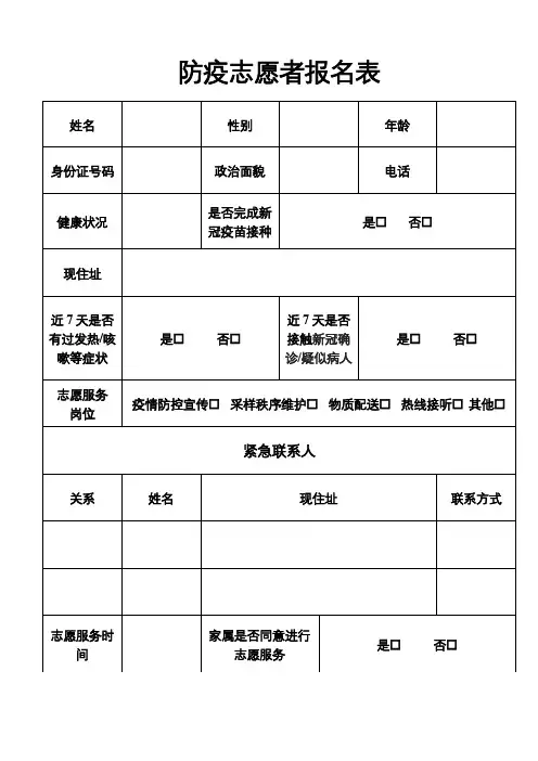 防疫志愿者报名表