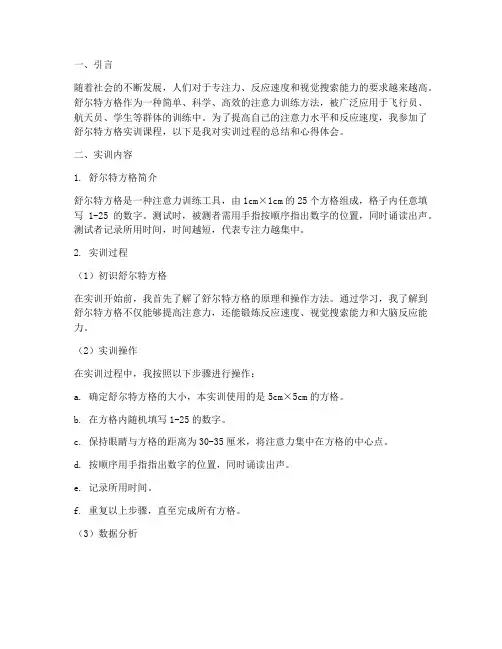 舒尔特方格实训报告