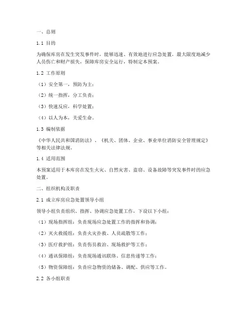 库房应急处置预案范文模板