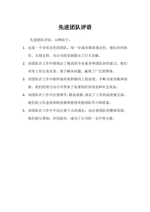 先进团队评语