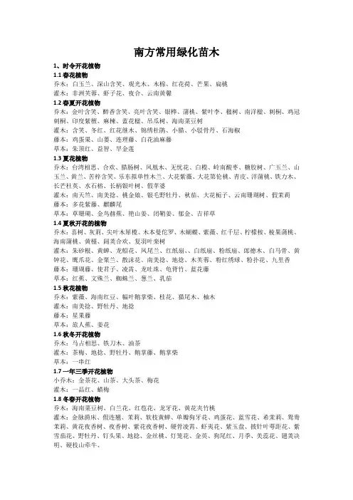 南方常用绿化苗木