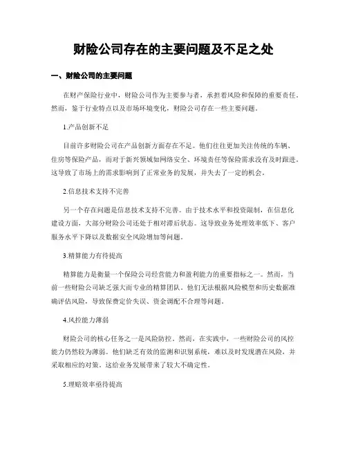 财险公司存在的主要问题及不足之处