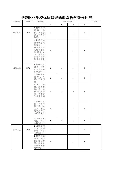 课堂教学评分标准