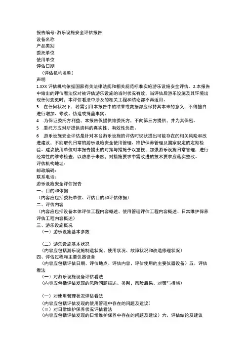 游乐设施安全评估报告(格式)