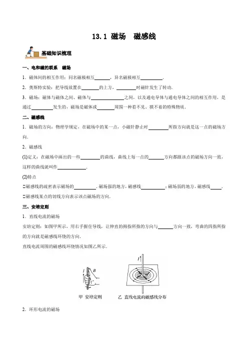13-1 磁场  磁感线(解析版)(人教版必修第三册)