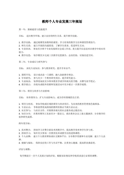 教师个人专业发展三年规划