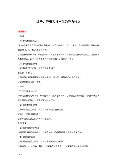 经典物理模型--绳子、弹簧和杆产生的弹力特点