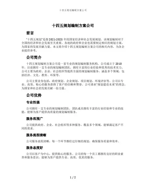 十四五规划编制方案公司