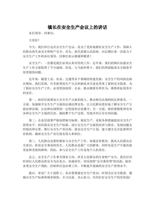 镇长在安全生产会议上的讲话