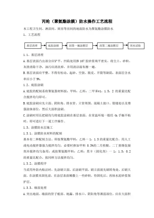 丙纶(聚氨酯涂膜)防水操作工艺流程