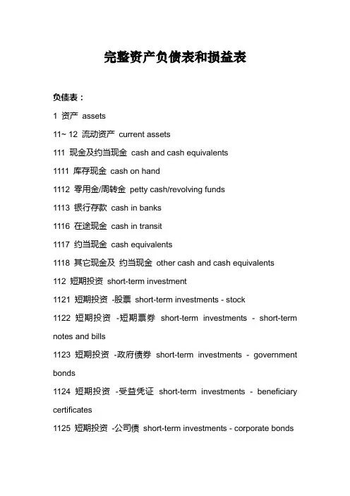完整资产负债表和损益表