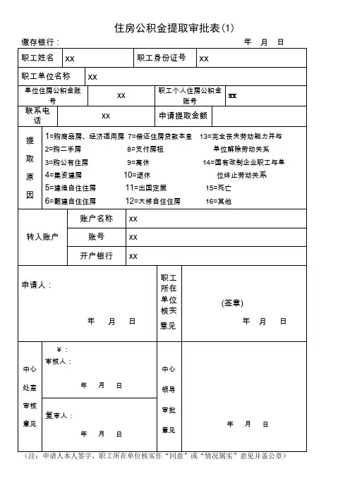 住房公积金提取审批表