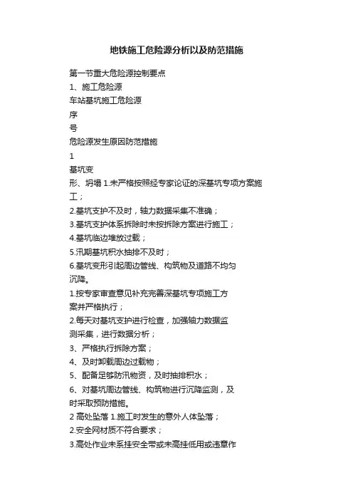 地铁施工危险源分析以及防范措施