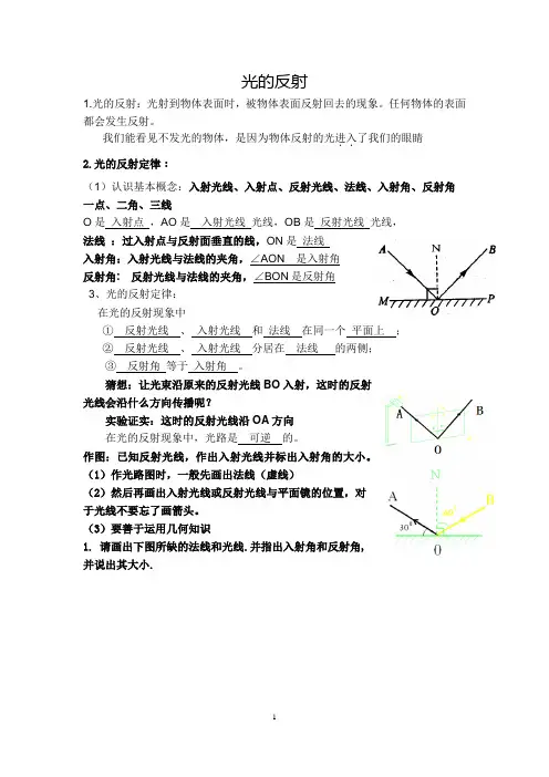 光的反射知识点及习题(有答案)
