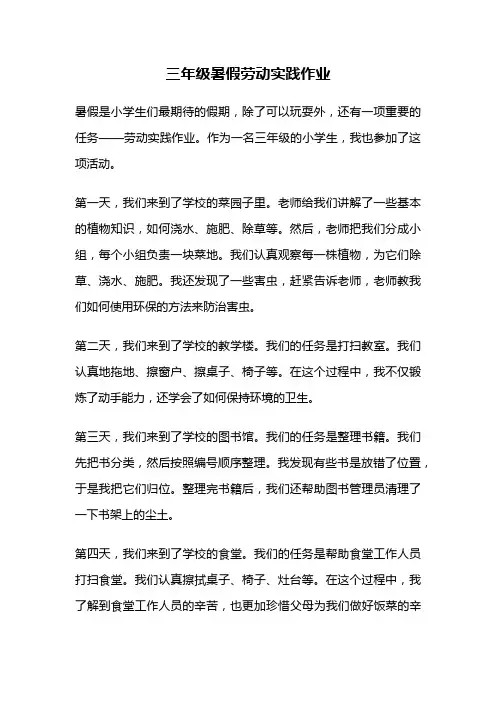三年级暑假劳动实践作业