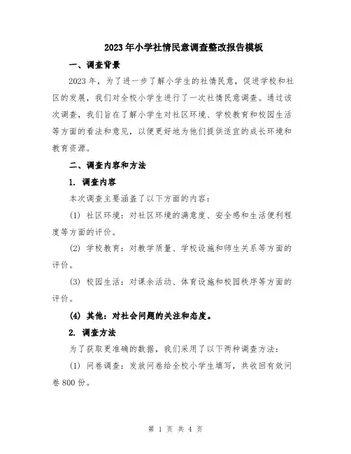 2023年小学社情民意调查整改报告模板