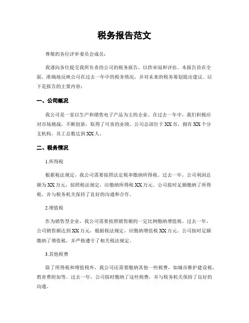 税务报告范文