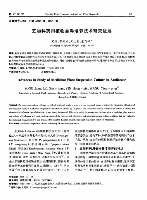五加科药用植物悬浮培养技术研究进展