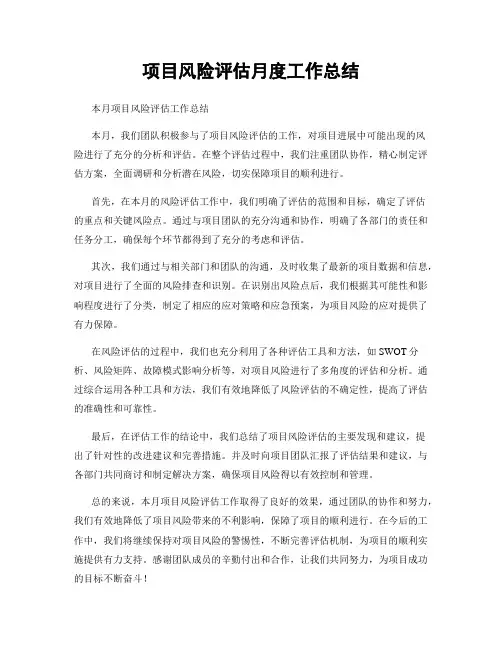 项目风险评估月度工作总结