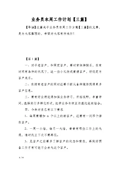 业务员本周工作计划【三篇】