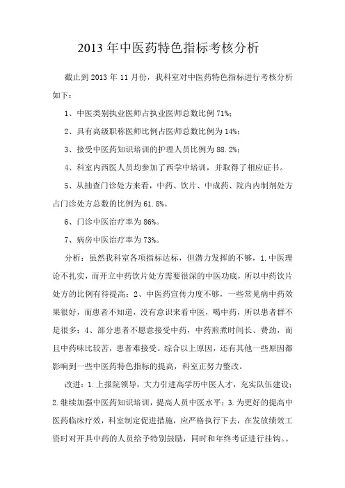 2013年中医药特色指标考核分析